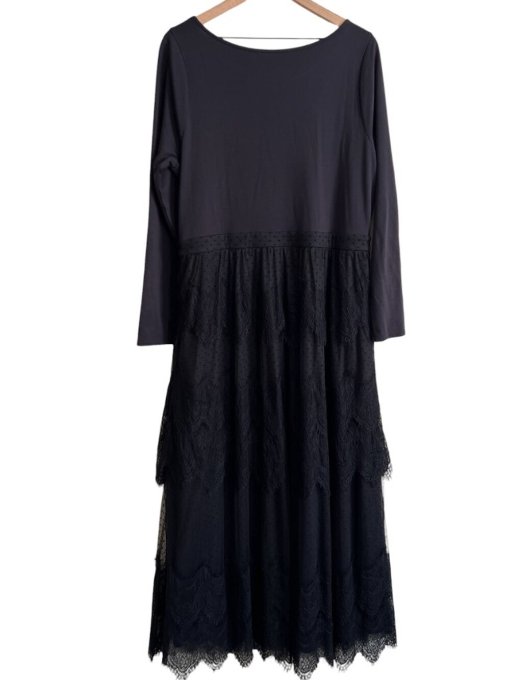Soft Surroundings Black Lacy Tiered Long Sleeve Frederica Maxi Dress - Picture 6 of 6